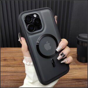 Matte Black Rugged MagSafe Case with Hidden Kickstand